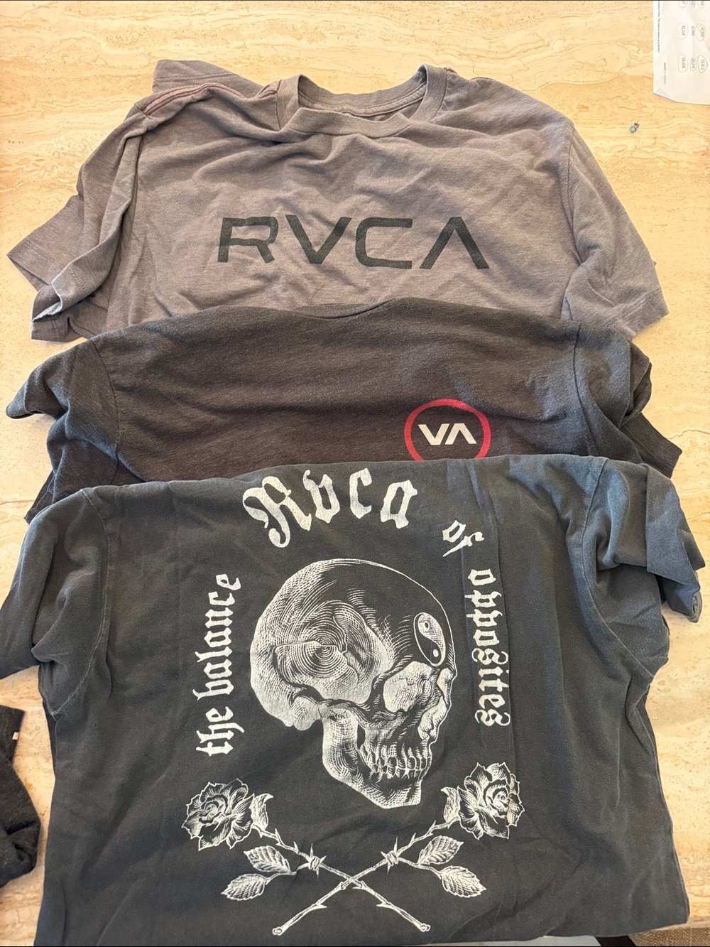 3 pack RVCA Men’s Black Graphic Skull Tee with Logo Accents